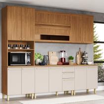 Cozinha Modulada para Área Seca 271,5cm com Detalhes Ripados Requinte Henn - Nature/Nature/Areia