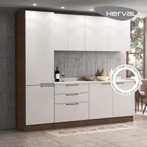 Cozinha Modulada Pequena Herval Amsterdam, 7 Peças, Off White e Avelã, com tampo Cozinha Modulada Pequena Herval Amsterdam, 7 Peças, Off White e Avelã, com tampo