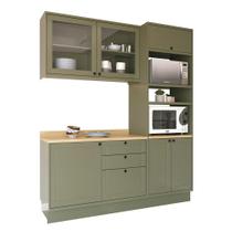 Cozinha Modulada Pequena Herval Viana, 3 Peças, Verde Hill e Carvalho Nature Cozinha Modulada Pequena Herval Viana, 3 Peças, Verde Hill e Carvalho Nature