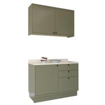 Cozinha Modulada Pequena Herval Viana, 3 Peças, Verde Hill e Cinza Argila, 120 cm