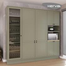Cozinha Modulada Pequena Herval Viana, 4 Peças, Verde Hill, com Vidro Cozinha Modulada Pequena Herval Viana, 4 Peças, Verde Hill, com Vidro