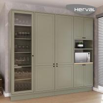 Cozinha Modulada Pequena Herval Viana, 4 Peças, Verde Hill, com Vidro