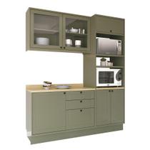 Cozinha Modulada Pequena Herval Viana, 4 Peças, Verde Hill e Carvalho Nature, com tampo Cozinha Modulada Pequena Herval Viana, 4 Peças, Verde Hill e Carvalho Nature, com tampo