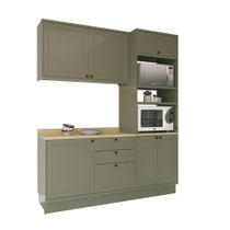 Cozinha Modulada Pequena Herval Viana, 4 Peças, Verde Hill e Carvalho Nature