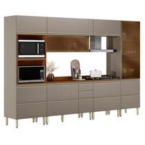 Cozinha Modulada Proença 6 peças Torre Quente e Cristaleira Nogueira Nude Prime TX - Demartez Cozinha Modulada Proença 6 peças Torre Quente e Cristaleira Nogueira Nude Prime TX - Demartez
