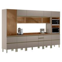 Cozinha Modulada Proença 8 peças Torre Quente e Cristaleira Nogueira Nude Prime TX - Demartez Cozinha Modulada Proença 8 peças Torre Quente e Cristaleira Nogueira Nude Prime TX - Demartez