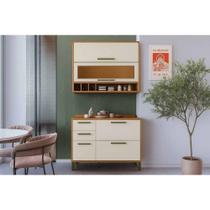 Cozinha Modulada Ronipa Syrah 2 Peças (1Aéreo+1Balcão) C2P59 Amendoa/Off White-Ronipa