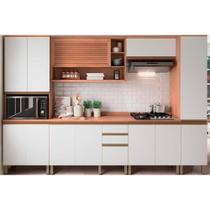 Cozinha Modulada Telasul Thela Macadâmia Thela Macadâmia 6 Peças (2Aéreos+2Balcões+1Paneleiro) CZC26 Freijo/Branco-Telasul