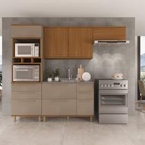 Cozinha Modulada Torre Quente Aéreo 2 Portas 120cm Aéreo Geladeira Balcão para Pia 3 Gavetas Sem Tampo Compacta 4 PeçasMadri