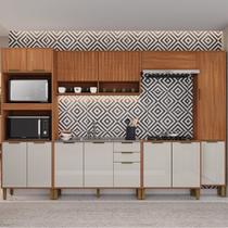 Cozinha Modulada Torre Quente Aéreo 2 Portas Ripado 6 Peças Florença Marrom/Freijó/Off White