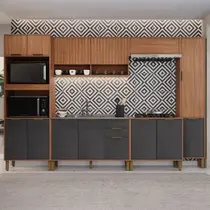 Cozinha Modulada Torre Quente Aéreo 2 Portas Ripado Balcão Pia Sem Tampo Completa 6 Peças Florença