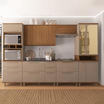 Cozinha Modulada Torre Quente Cristaleira 4 Portas e Vidros Reflecta Balcão para Pia 120cm Sem Tampo Completa 6 Peças Madri