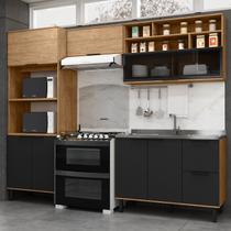 Cozinha Modulada Toscana 4 Peças Mdf com Aéreo 1200 Porta de Vidro Basculante e Torre 2 Fornos