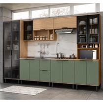 Cozinha Modulada Toscana 6 Peças Mdf com Paneleiro 1 Forno e Cristaleira Freijó/Jade