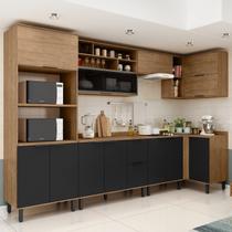 Cozinha Modulada Toscana 7 Peças Mdf com Aéreo 1200 Porta de Vidro Basculante e Armários Canto