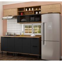 Cozinha Modulada Toscana em Mdf 5 Peças com Aéreo 1200 Porta de Vidro e Aéreo Geladeira com Tampo