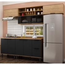 Cozinha Modulada Toscana em Mdf 5 Peças com Aéreo 1200 Porta de Vidro e Aéreo Geladeira com Tampo Cozinha Modulada Toscana em Mdf 5 Peças com Aéreo 1200 Porta de Vidro e Aéreo Geladeira com Tampo