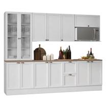 Cozinha Modulada Unna 7 Peças com Cristaleira MDP MDF 270cm Branco Poliman Móveis