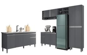 Cozinha Modulada Vanessa Com Balcão Para Pia 150mt Tatiane Sem Tampo Cinza AJL Cozinha Modulada Vanessa Com Balcão Para Pia 150mt Tatiane Sem Tampo Cinza AJL