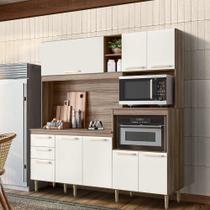 Cozinha Pequena Completa 100% MDF 7 Portas 3 Gavetas Carvalho Nature Off White Cristal Prescott Shop Jm