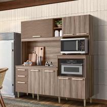 Cozinha Pequena Completa 100% MDF 7 Portas 3 Gavetas Carvalho Nature Ripado Prescott Shop Jm