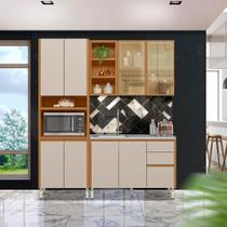 Cozinha Pequena Para Apartamento 3 Peças Aéreo Vidro Reflecta 100% MDF Nature Off White Mires Shop JM