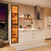 Cozinha Pérola 3 Peças com Rodapé e Tampo 3 Peças com Cristaleira com LED Yescasa Cozinha Pérola 3 Peças com Rodapé e Tampo 3 Peças com Cristaleira com LED Yescasa