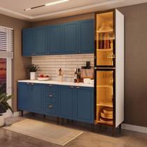 Cozinha Pérola 5 Peças com Cristaleira e Tampo Yescasa Azul Cozinha Pérola 5 Peças com Cristaleira e Tampo Yescasa Azul