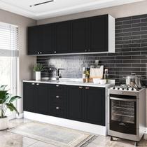 Cozinha Pérola com Rodapé 4 Peças Aéreos com 5 Portas, Balcão 2 Gavetas 3 Portas e Balcão 2 Portas Yescasa Preto/Branco