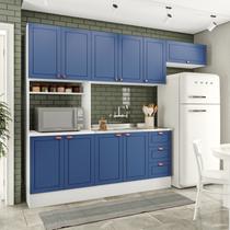 Cozinha Pérola com Rodapé 4 Peças Paneleiro/Torre Quente Aéreo 3 Portas Balcão 120 e Basculante Yescasa Azul/Branco