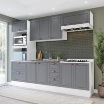 Cozinha Pérola com Rodapé 5 Peças Torre Quente Aéreo 3 Portas Balcão 120 Balcão 80 e Basculante Yescasa