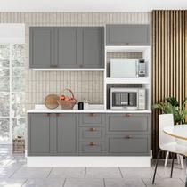 Cozinha Pérola com Rodapé e Tampo 3 Peças Aéreo 3 Portas e Balcão 2 Gavetas 3 Portas e Torre Quente