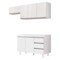 Cozinha Planejada Lux 3 Peças 100%MDF Balcão Gabinete Sem Tampo 119cm 3 Gavetas Branco - Abmaza