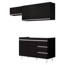 Cozinha Planejada Lux 3 Peças 100%MDF Balcão Gabinete Sem Tampo 119cm 3 Gavetas Preto - Abmaza