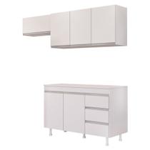 Cozinha Planejada Lux 3 Peças 100%MDF com Balcão Gabinete Tampo 120cm 3 Gavetas Branco - Desk Design