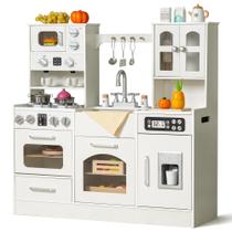 Cozinha recreativa de madeira para bebês e crianças com luzes e sons, grande conjunto interativo de fingir com máquina de fazer gelo, fogão, pia, forno, 12 acessórios - 3 a 8 anos