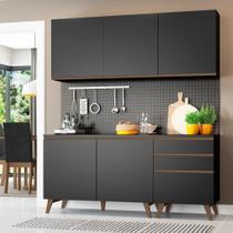 Cozinha Reims Preto Balcão 5 Portas 3 Gavetas Madesa
