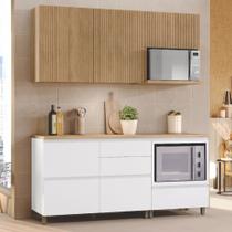 Cozinha Ripada 4 Peças com Balcão e Aéreo Forno 100% MDF Rainha Branco/Nature Cozinha Ripada 4 Peças com Balcão e Aéreo Forno 100% MDF Rainha Branco/Nature
