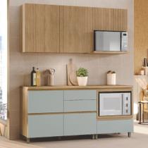 Cozinha Ripada 4 Peças com Balcão e Aéreo Forno 100% MDF Rainha Verde/Nature Cozinha Ripada 4 Peças com Balcão e Aéreo Forno 100% MDF Rainha Verde/Nature