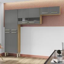 Cozinha (Sem Balcão) 6 Portas 2 Portas de Vidro Nala Freijo/Gris - SSX Multicoisas