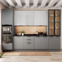 Cozinha Telasul Lumina 6 Peças com Paneleiro para Forno e Micro com Vidro Fumê e Iluminação Cinza