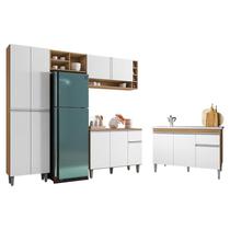 Cozinha Vanessa e Balcão de Pia Tatiane 120cm Amêndoa Branco - AJL Cozinha Vanessa e Balcão de Pia Tatiane 120cm Amêndoa Branco - AJL