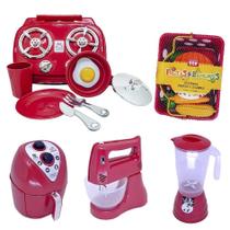 Cozinha Vermelho Brinquedo Kit Infantil Mercado Fogão 22Pç Cozinha Vermelho Brinquedo Kit Infantil Mercado Fogão 22Pç