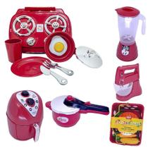 Cozinha Vermelho Brinquedo Kit Infantil Mercado Fogão 23Pç