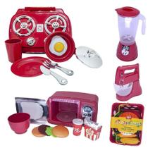 Cozinha Vermelho Brinquedo Kit Infantil Mercado Fogão 26Pç