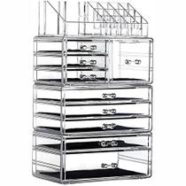 Cq acrilic Makeup Organizer Skin Care Large Clear Cosmetic Display Cases Stackable Storage Box With 9 Gavetas For Vanity,Set of 4