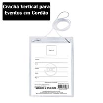 Crachá vertical transparente c/ cordão 80x120mm Pacote 50 Unidades