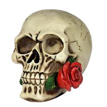 Crânio Caveira Com Rosa Vermelha Na Boca Grande Decorativa - FiNEGOOD