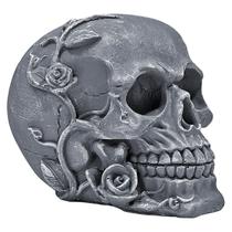 Crânio Caveira Rosa na Boca Real Esqueleto Osso Resina Cinza