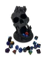 Crânio Dice Tower MunnyGrubbers 6.5 com conjunto de dados D20 de 7 peças